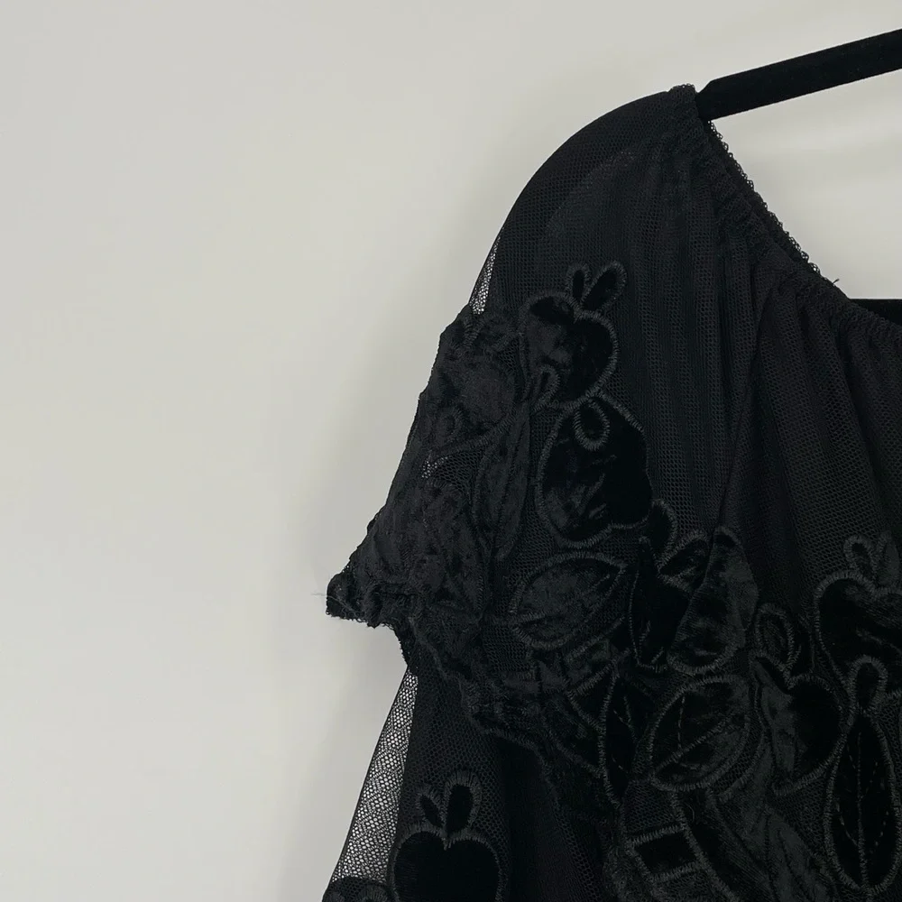 Endless Rose Women's Black Velvet Embroidery Ruffle Off-Shoulder Blouse Size S - Picture 5 of 9